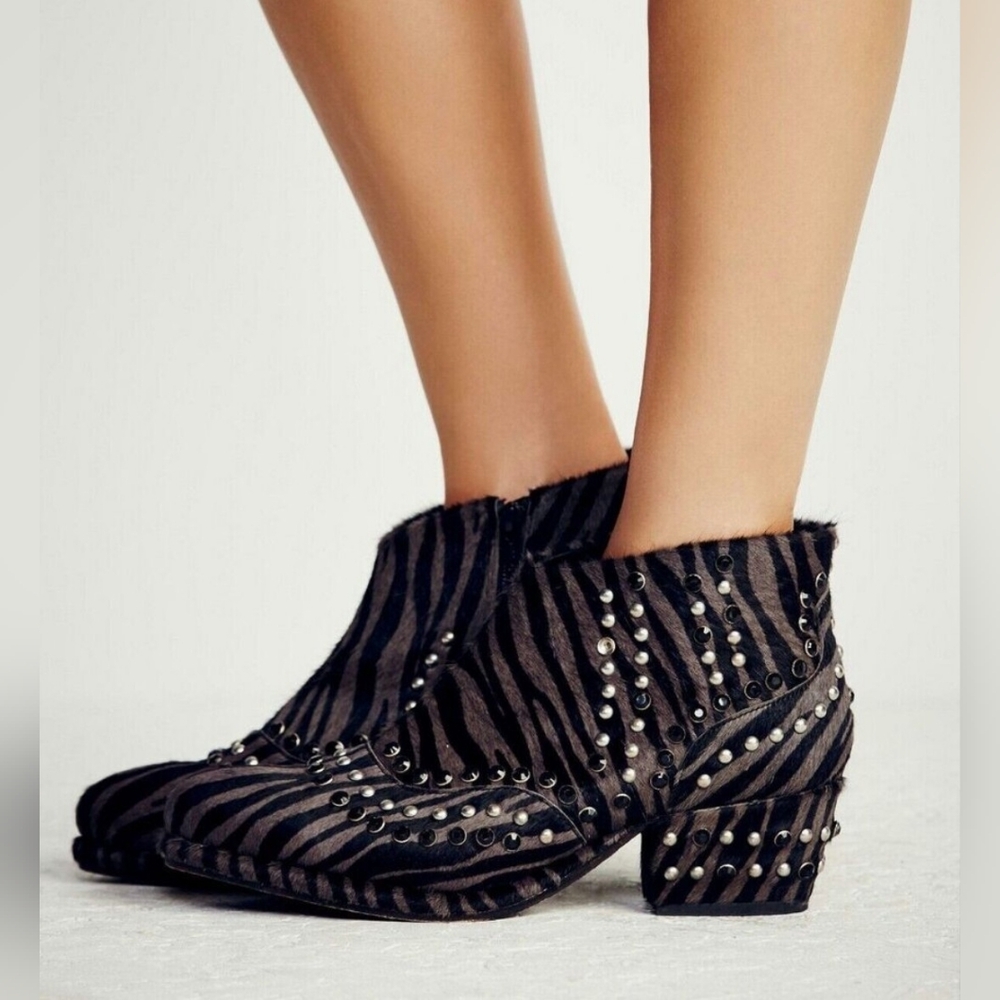 Free People Chasing Cowboy Zibra Print Ankle Booties Size 37